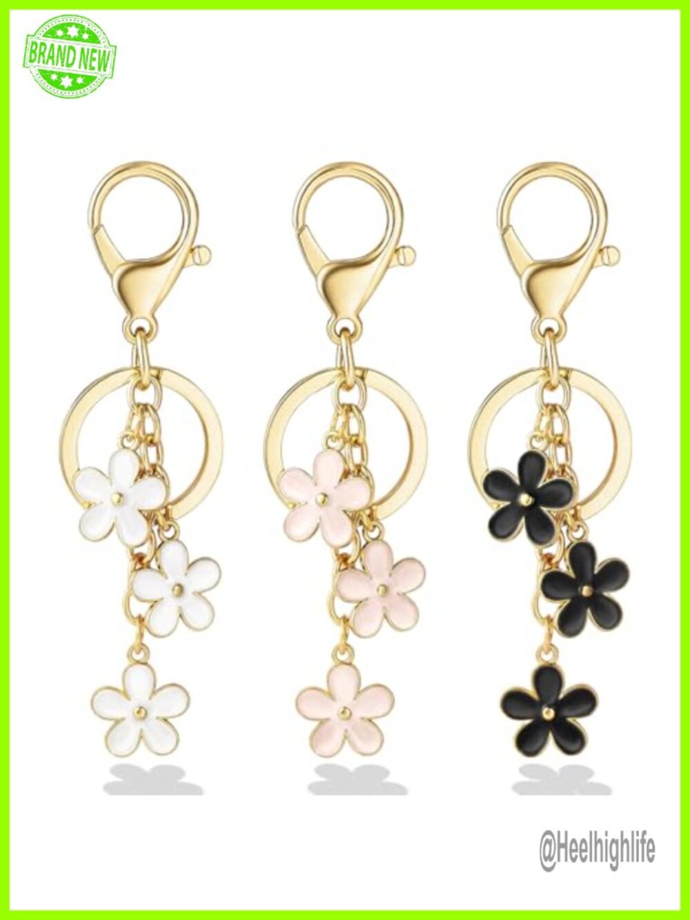 3pc Flower Enamel Charm Keyring Set for Handbags